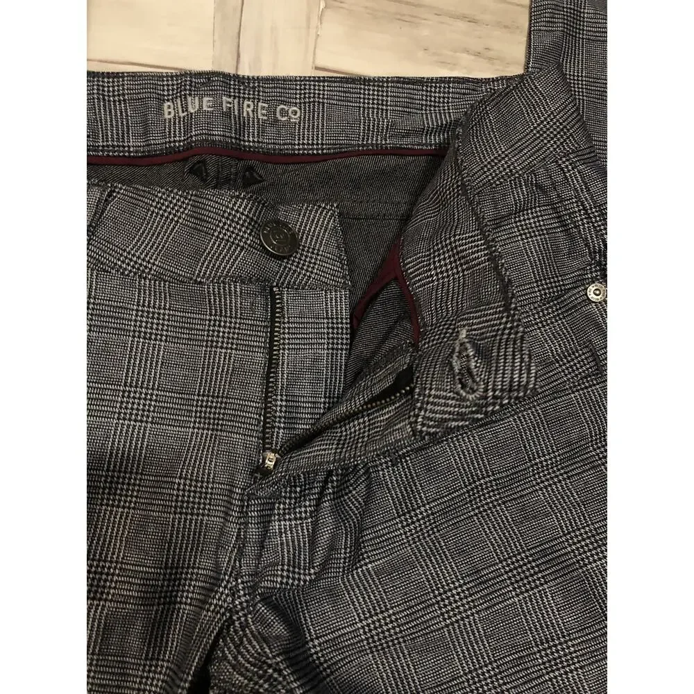 Blue Fire Co Pants Mens 27x30 Plaid Business Chino Gray Career Stretch N69